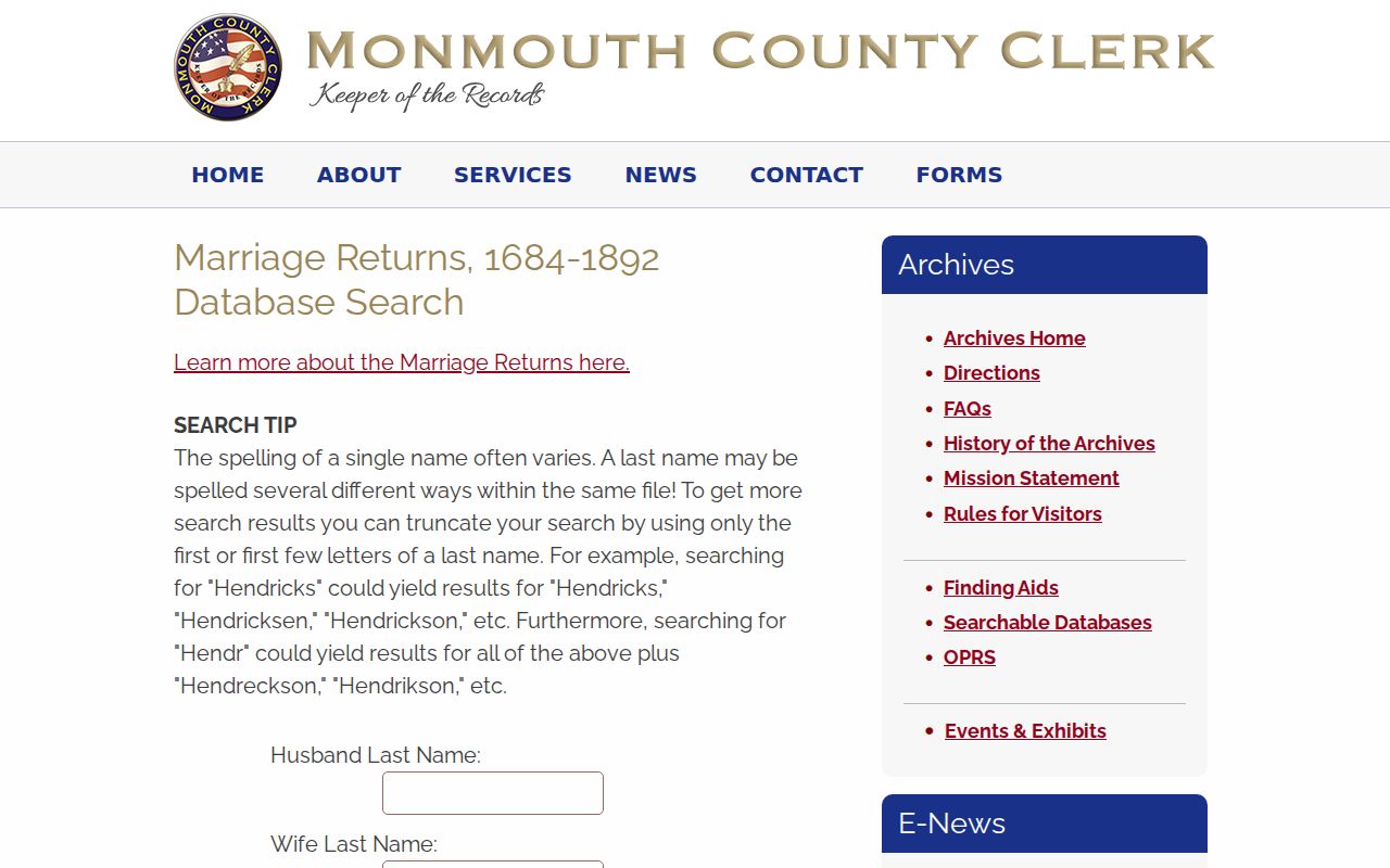 Manalapan city directory family research using the Monmouth Archives marriage index