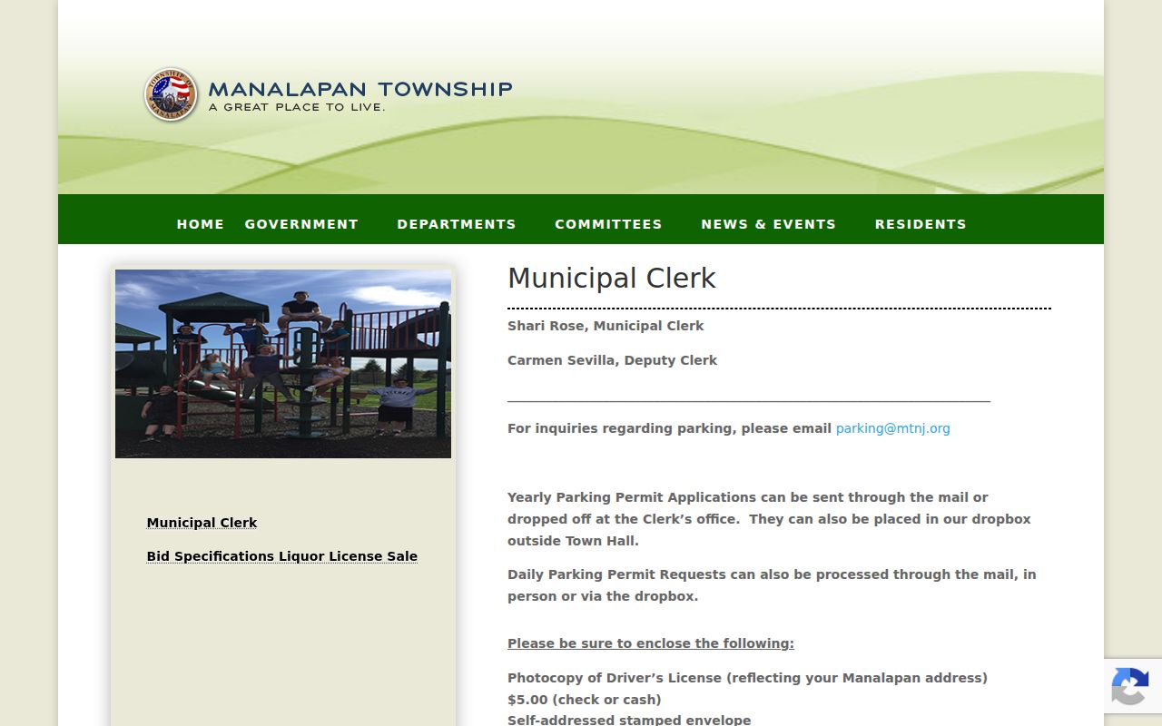 Manalapan resident records Township Clerk records page