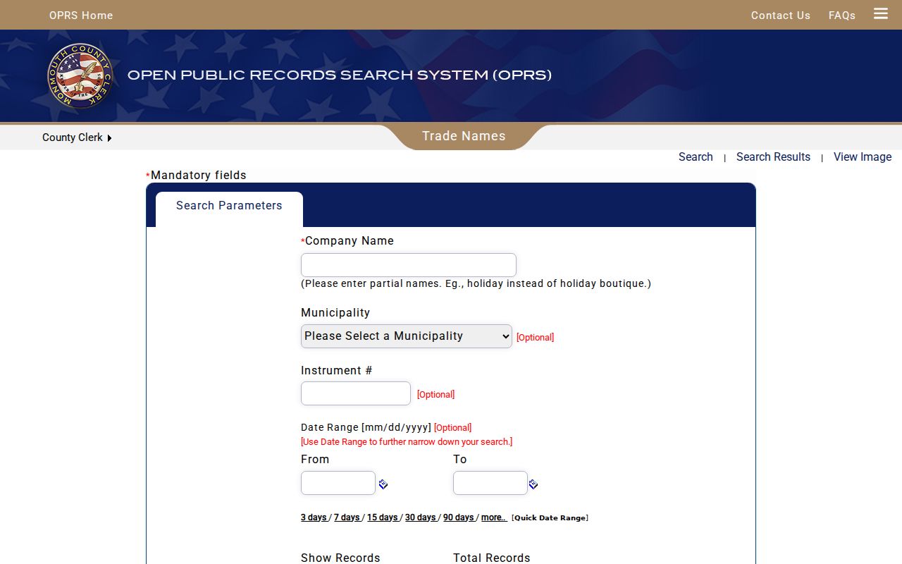 Manalapan resident records Monmouth OPRS trade name search