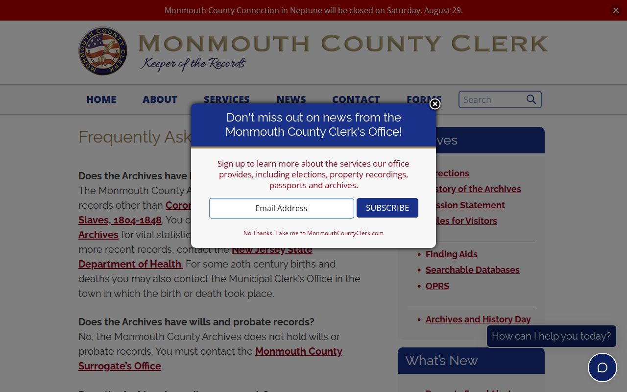Manalapan previous residents Monmouth County Archives holdings and access information