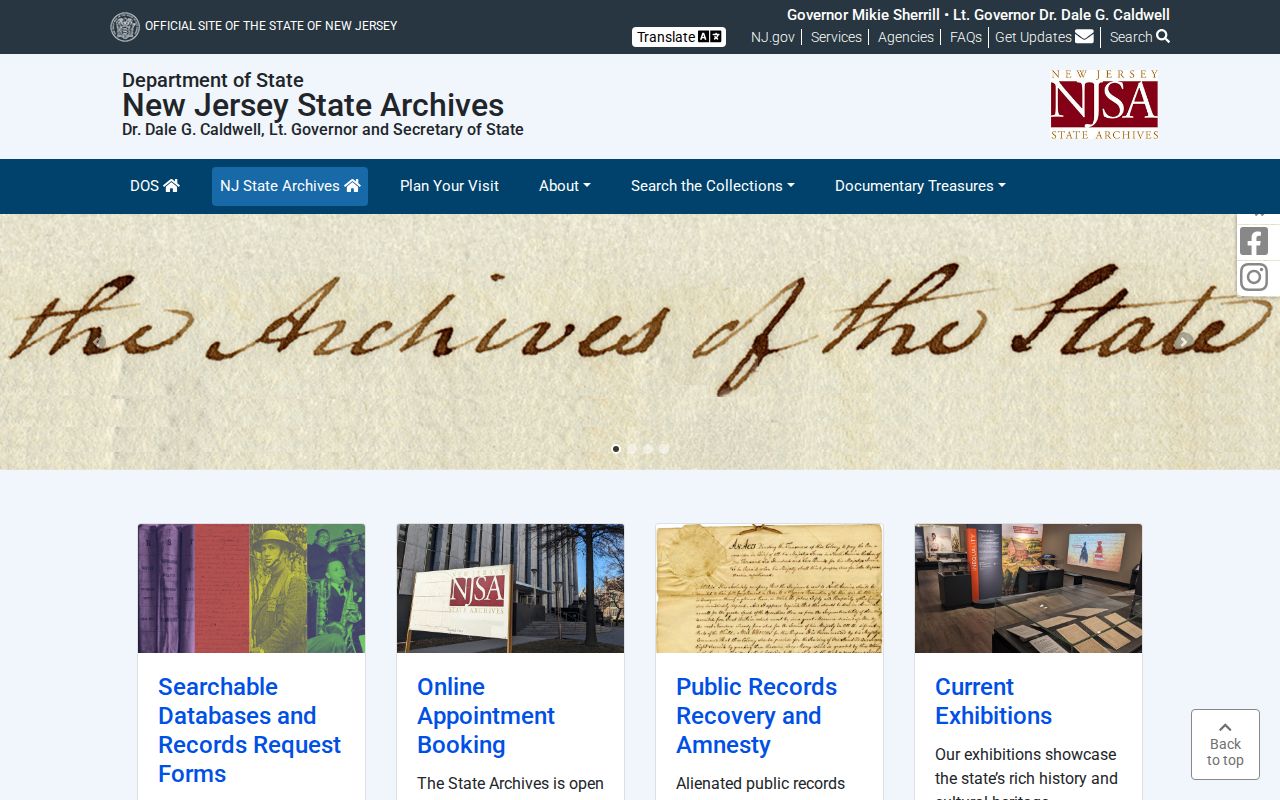 Manalapan previous residents New Jersey State Archives research repository